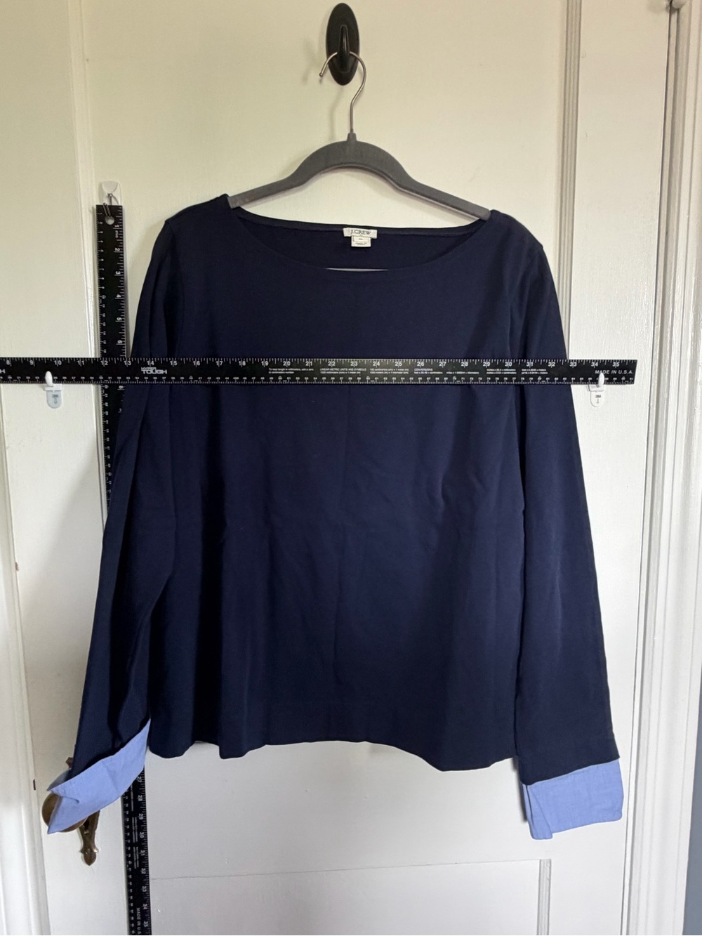 J. Crew Navy Long-Sleeve Top with Light Blue Contrast Cuffs